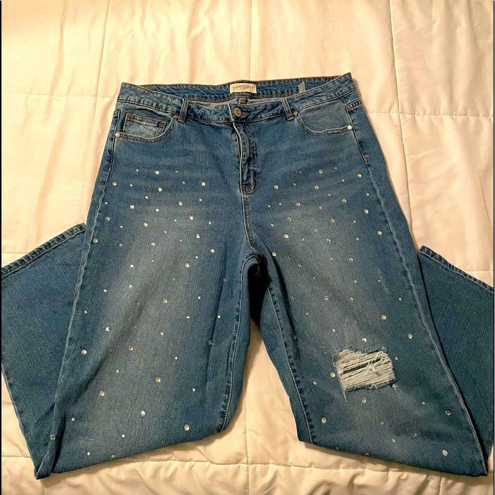 Eloquii Blue Straight Leg Jeans with Stud Detail